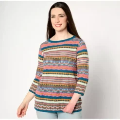 3/4 Sleeve Mixed Stitch Striped Sweater - a world of fashionable women's clothing, including a wide selection of dresses and trendy accessories.> New
