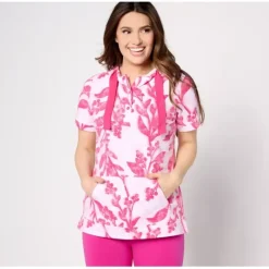 Active Printed French Terry Short Sleeve Hoodie - a world of fashionable women's clothing, including a wide selection of dresses and trendy accessories.< Fashion