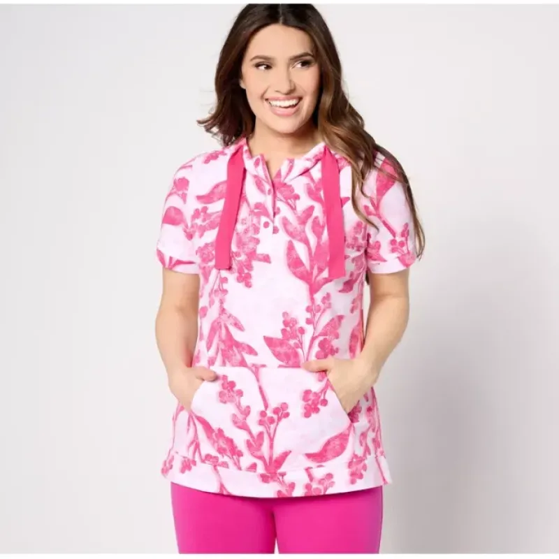 Active Printed French Terry Short Sleeve Hoodie - a world of fashionable women's clothing, including a wide selection of dresses and trendy accessories.< Fashion