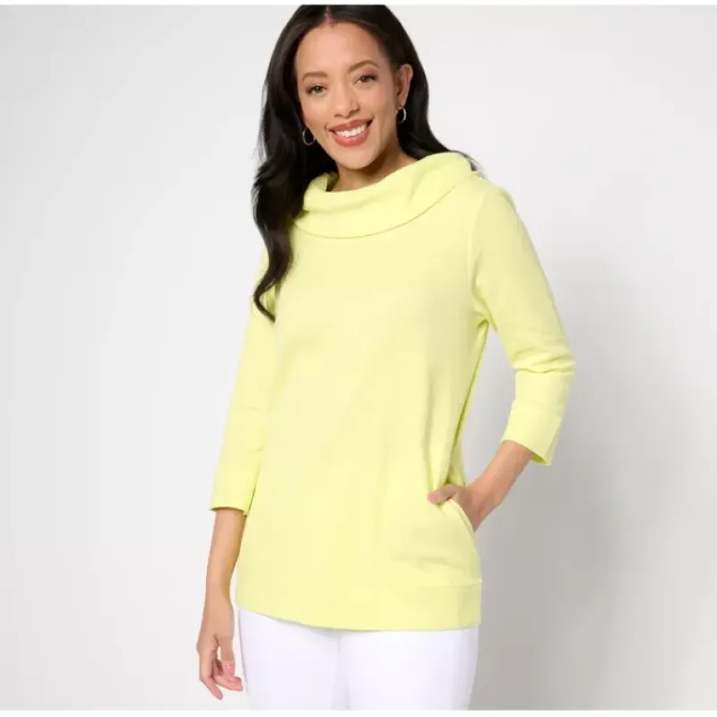 Active Textured Knit Cowl Neck 3/4 Sleeve Pullover - a world of fashionable women's clothing, including a wide selection of dresses and trendy accessories.< Fashion