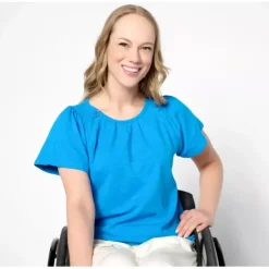 Adaptive Knit Round Neck Flutter Sleeve Top w/ Smocking - a world of fashionable women's clothing, including a wide selection of dresses and trendy accessories.< Fashion