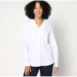 Adaptive Signature Poplin Ruffle V-Neck Shirt - a world of fashionable women's clothing, including a wide selection of dresses and trendy accessories.> Clearance