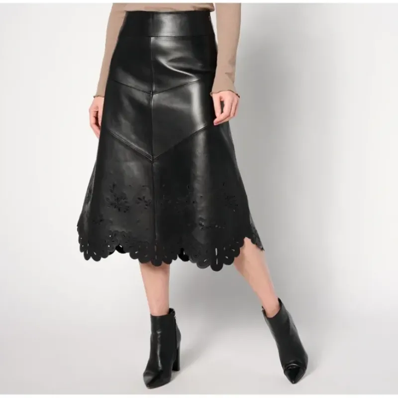 American Leather Co. Regular Leather Midi Skirt with Scalloped Hem - a world of fashionable women's clothing, including a wide selection of dresses and trendy accessories.> Sale