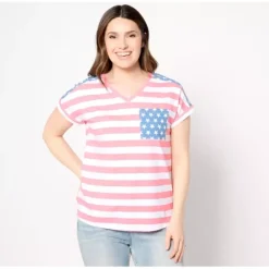 Americana Printed Stars Stripes V-Neck Top - a world of fashionable women's clothing, including a wide selection of dresses and trendy accessories.< Shop All
