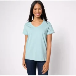 AnyBody Basic Short Sleeve V-Neck T-Shirt - a world of fashionable women's clothing, including a wide selection of dresses and trendy accessories.< Fashion