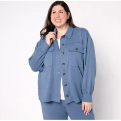 AnyBody Brushed French Terry Shacket with Pockets - a world of fashionable women's clothing, including a wide selection of dresses and trendy accessories.< Fashion