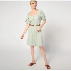 AnyBody Petite Sueded Twill Puff Sleeve Belted Cargo Dress - a world of fashionable women's clothing, including a wide selection of dresses and trendy accessories.< Dresses