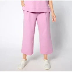 AnyBody Petite Washed French Terry Cropped Wide Leg Pant - a world of fashionable women's clothing, including a wide selection of dresses and trendy accessories.< Fashion