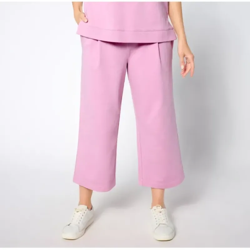 AnyBody Petite Washed French Terry Cropped Wide Leg Pant - a world of fashionable women's clothing, including a wide selection of dresses and trendy accessories.< Fashion