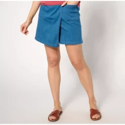 AnyBody Regular Blue Denim Faux Wrap Pull-On Skort - a world of fashionable women's clothing, including a wide selection of dresses and trendy accessories.> Store