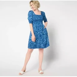 AnyBody Regular Smocked Bodice Knee Length Dress - a world of fashionable women's clothing, including a wide selection of dresses and trendy accessories.< Dresses