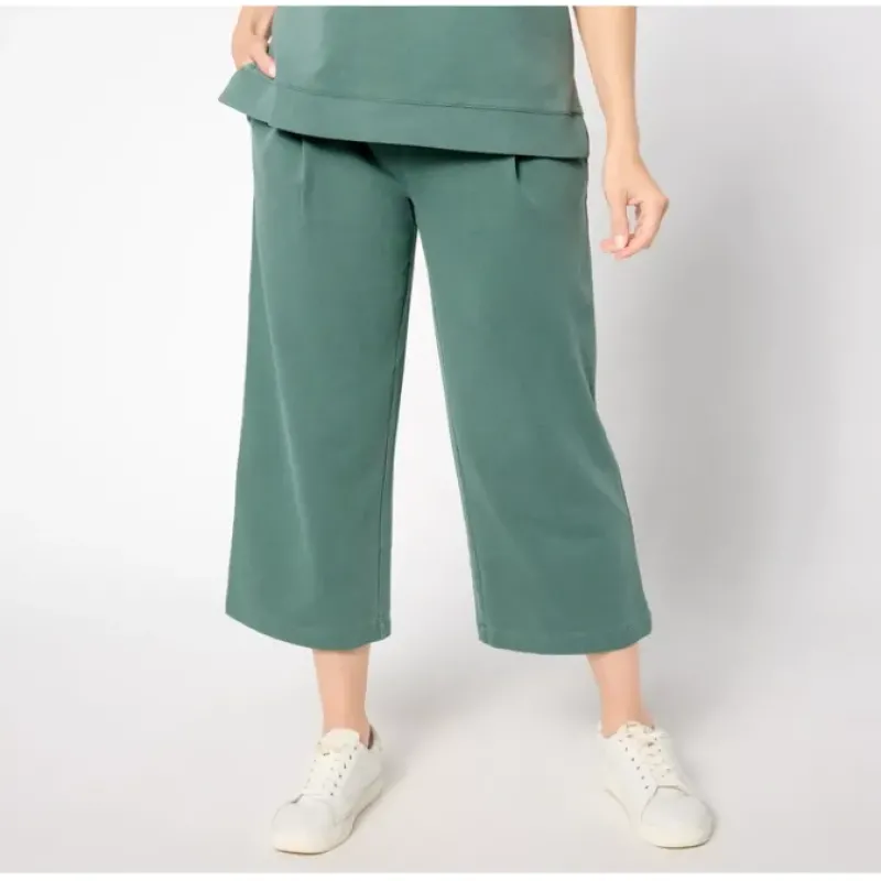 AnyBody Regular Washed French Terry Cropped Wide Leg Pant - a world of fashionable women's clothing, including a wide selection of dresses and trendy accessories.< Fashion