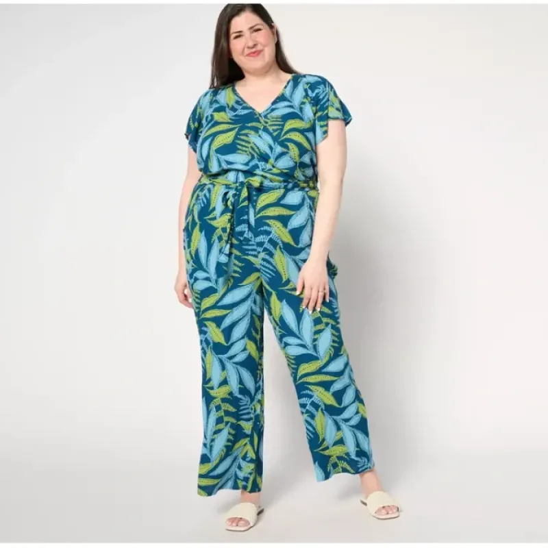 AnyBody Regular Wide Leg Faux Wrap Vacation Jumpsuit - a world of fashionable women's clothing, including a wide selection of dresses and trendy accessories.< Fashion