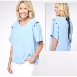 Attitudes by Renee Linen Drop Shoulder Tee w/Bow Detail - a world of fashionable women's clothing, including a wide selection of dresses and trendy accessories.> New