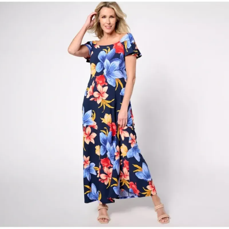 Attitudes by Renee Petite Como Jersey Flutter Sleeve Maxi Dress - a world of fashionable women's clothing, including a wide selection of dresses and trendy accessories.> Cheap