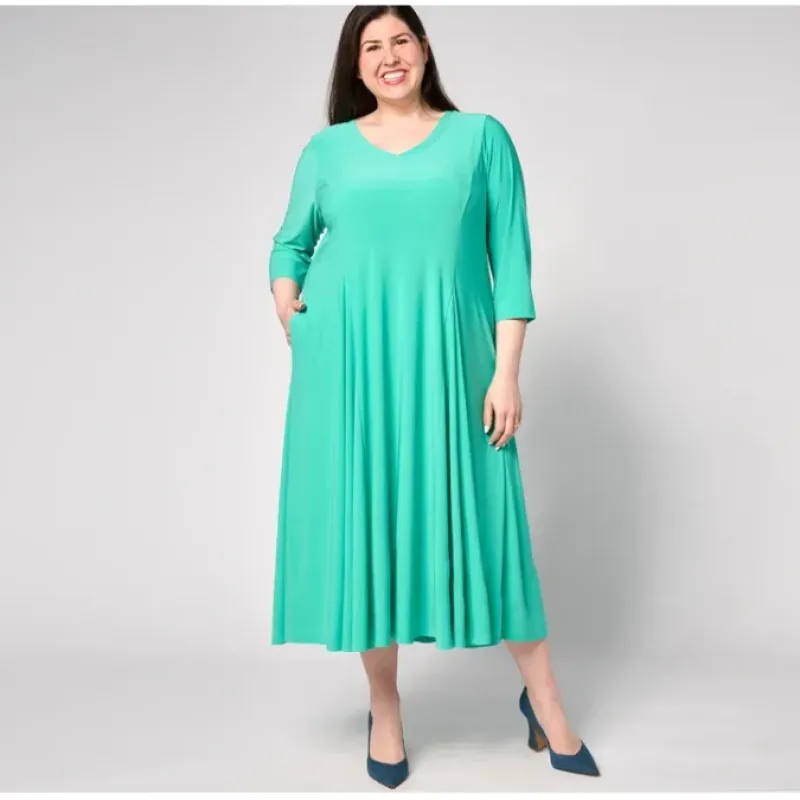 Attitudes by Renee Petite Como Jersey Godet Midi Dress - a world of fashionable women's clothing, including a wide selection of dresses and trendy accessories.< Dresses