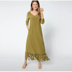 Attitudes by Renee Regular Como Jersey Fringe Maxi Dress - a world of fashionable women's clothing, including a wide selection of dresses and trendy accessories.< Dresses