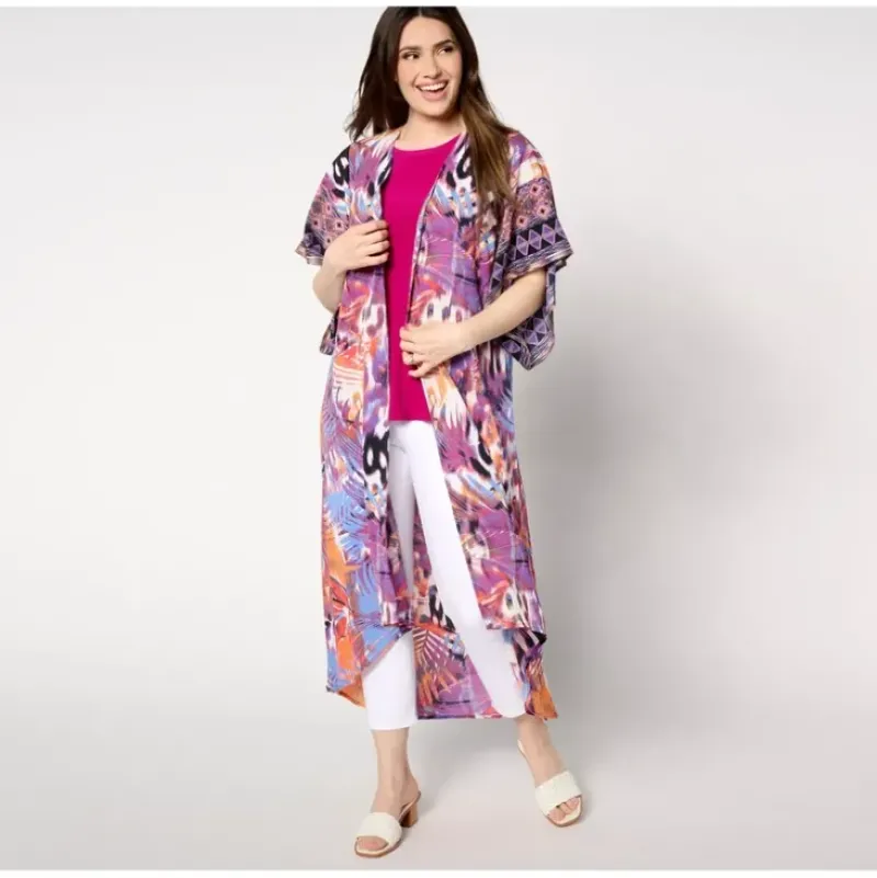 Attitudes by Renee Regular Border Print Duster - a world of fashionable women's clothing, including a wide selection of dresses and trendy accessories.> Clearance