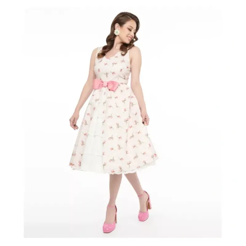 Barbie x Unique Vintage Floral Swing Dress withBow Detail - a world of fashionable women's clothing, including a wide selection of dresses and trendy accessories.< Dresses