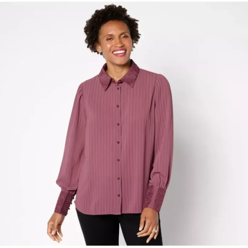 BEAUTIFUL by Lawence Zarian Textured Shirt with Embroidery Detail - a world of fashionable women's clothing, including a wide selection of dresses and trendy accessories.< Dresses