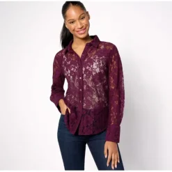 BEAUTIFUL by Lawrence Zarian The Doris Lace Button Front Shirt - a world of fashionable women's clothing, including a wide selection of dresses and trendy accessories.< Dresses