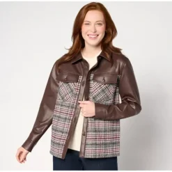 Belle by Kim Gravel Faux Leather and Boucle Tweed Shacket - a world of fashionable women's clothing, including a wide selection of dresses and trendy accessories.> Best Sale