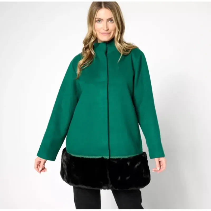 by Stacy London Coat with Removeable Faux Fur Hem - a world of fashionable women's clothing, including a wide selection of dresses and trendy accessories.> Shop
