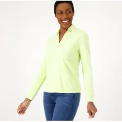 Candace Cameron Bure Garment Dye Long-Sleeve Knit Polo Top - a world of fashionable women's clothing, including a wide selection of dresses and trendy accessories.< Shop All