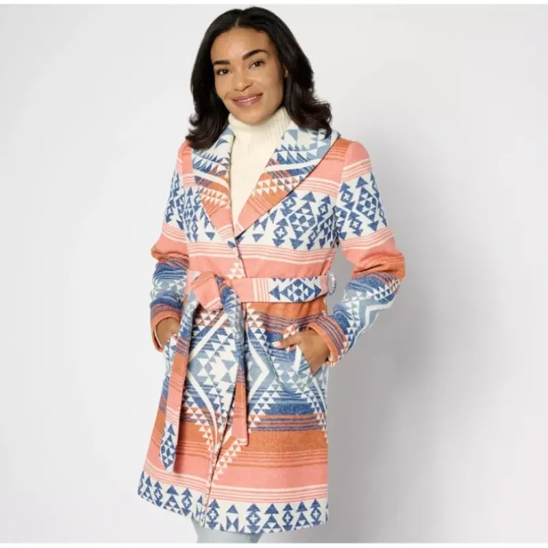 Canyon Retreat Jacquard Coat with Self Belt - a world of fashionable women's clothing, including a wide selection of dresses and trendy accessories.> Sale
