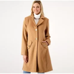 Dennis Basso Button Front Wool Coat with Side Slits - a world of fashionable women's clothing, including a wide selection of dresses and trendy accessories.> New