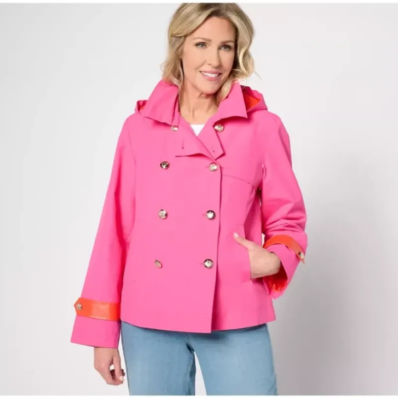 Dennis Basso Double Breasted Trench Coat with Pop Color Detail - a world of fashionable women's clothing, including a wide selection of dresses and trendy accessories.> Outlet