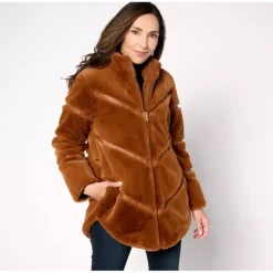 Dennis Basso Faux Fur Coat with Combo Pelting Details - a world of fashionable women's clothing, including a wide selection of dresses and trendy accessories.> Hot