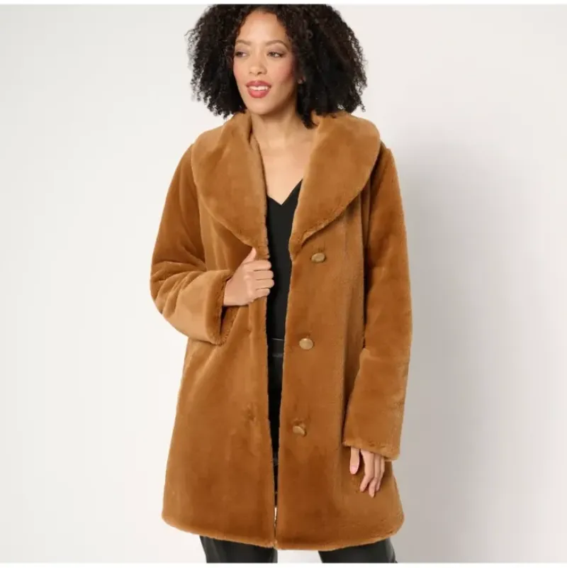 Dennis Basso Faux Fur Relaxed Fit Coat - a world of fashionable women's clothing, including a wide selection of dresses and trendy accessories.> Cheap
