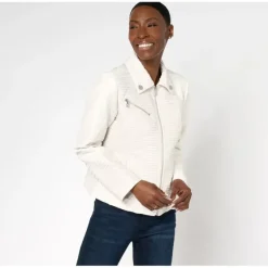 Dennis Basso Faux Leather Moto Jacket - a world of fashionable women's clothing, including a wide selection of dresses and trendy accessories.> Clearance