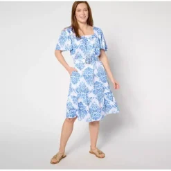 Destination 365 Regular Printed Flutter Sleeve Self Belted Dress - a world of fashionable women's clothing, including a wide selection of dresses and trendy accessories.< Dresses
