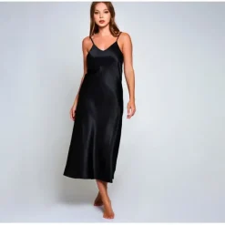 iCollection Satin Glossy Midi Sleep Dress in Onyx Black - a world of fashionable women's clothing, including a wide selection of dresses and trendy accessories.< Dresses