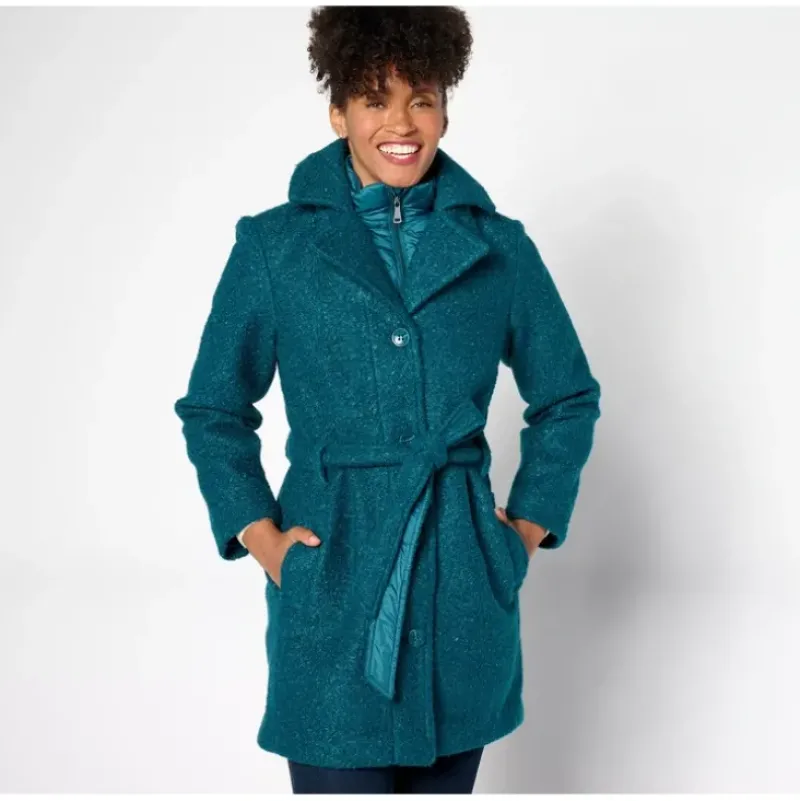 Isaac Mizrahi Live! Boucle Belted Coat w/ Nylon Accents - a world of fashionable women's clothing, including a wide selection of dresses and trendy accessories.> Online
