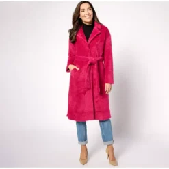 Isaac Mizrahi Live! Cozy Wrap Long Coat with Notched Collar and Pockets - a world of fashionable women's clothing, including a wide selection of dresses and trendy accessories.> Discount