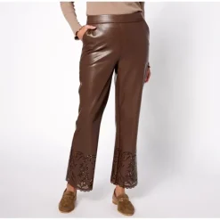 Isaac Mizrahi Live! Perforated Hem Faux Leather Pants - a world of fashionable women's clothing, including a wide selection of dresses and trendy accessories.> Shop