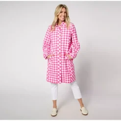 Isaac Mizrahi Live! Regular Gingham Button Front Car Coat - a world of fashionable women's clothing, including a wide selection of dresses and trendy accessories.> New