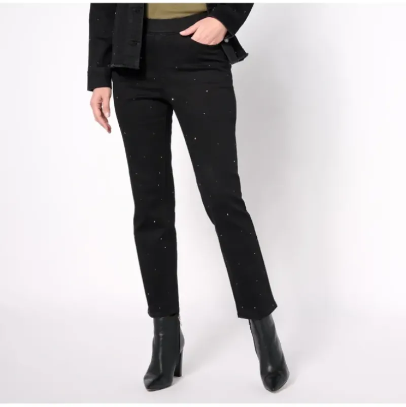 Isaac Mizrahi Live! Tall Black True Denim Rhinestone Jean - a world of fashionable women's clothing, including a wide selection of dresses and trendy accessories.> Cheap