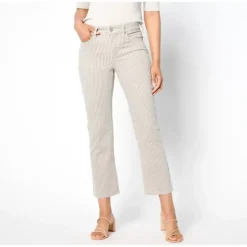 NYDJ Marilyn Ankle Stripe Jean -Sandbar Stripe - a world of fashionable women's clothing, including a wide selection of dresses and trendy accessories.> Best Sale