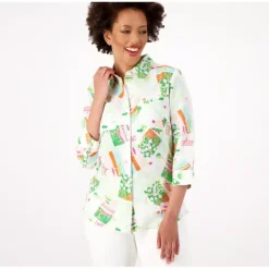 Printed Cotton Linen Button Down 3/4 Sleeve Shirt - a world of fashionable women's clothing, including a wide selection of dresses and trendy accessories.> Clearance