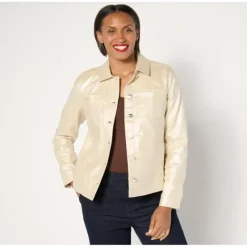 Signature Coated Denim Jacket w/ Pockets - a world of fashionable women's clothing, including a wide selection of dresses and trendy accessories.> Flash Sale