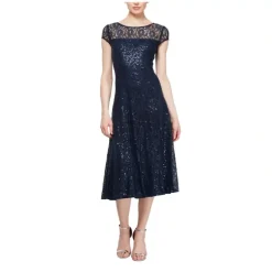 S.L. Fashions Cap Sleeve Tea Length Lace DressPetite - a world of fashionable women's clothing, including a wide selection of dresses and trendy accessories.> New