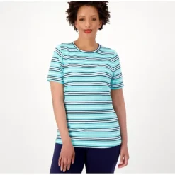 Sport Savvy Cotton/Span Jersey Striped T-Shirt - a world of fashionable women's clothing, including a wide selection of dresses and trendy accessories.< Fashion