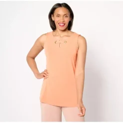 Susan Graver Liquid Knit Sleeveless A-Line Top w/ Grommet Detail - a world of fashionable women's clothing, including a wide selection of dresses and trendy accessories.< Fashion