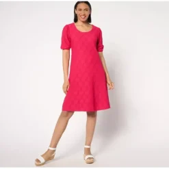 Susan Graver Petite Knit Eyelet Elbow Sleeve Lined Dress - a world of fashionable women's clothing, including a wide selection of dresses and trendy accessories.< Dresses