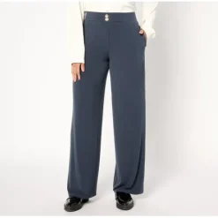 Susan Graver Petite Liquid Knit Wide-Leg Pants w/ Button Detail - a world of fashionable women's clothing, including a wide selection of dresses and trendy accessories.< Fashion