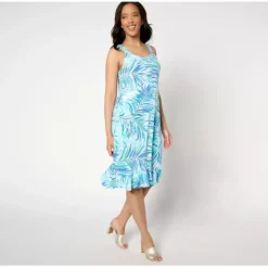 Susan Graver Petite Printed Liquid Knit Sleeveless Flounce Dress - a world of fashionable women's clothing, including a wide selection of dresses and trendy accessories.< Dresses